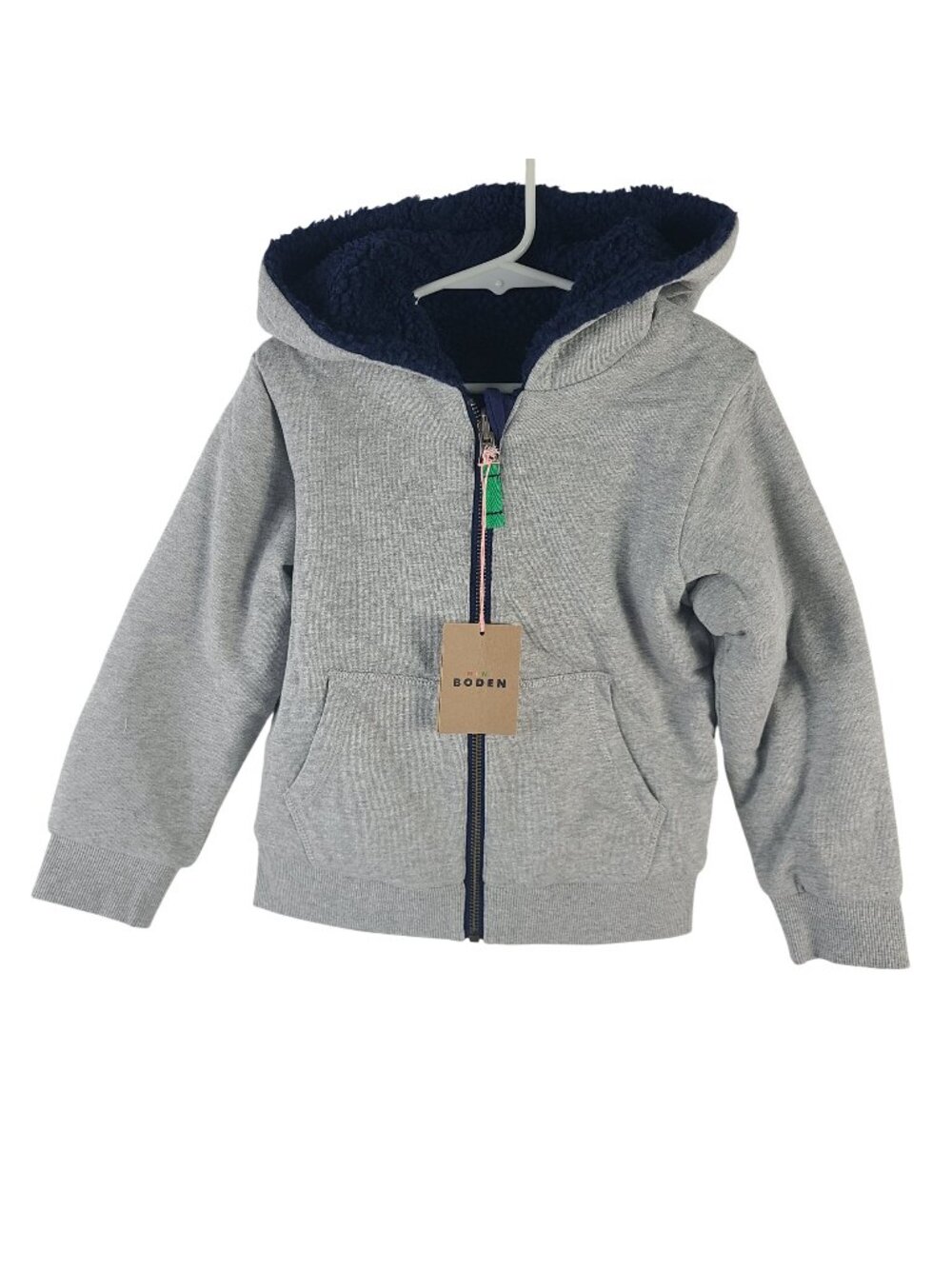 NEW Mini Boden Kids Sherpa-Lined Zip Hoodie Jacket Gray Size 4-5Y